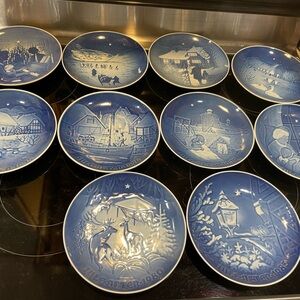 Vintage 10 Plates 1970s Blue & White Denmark-Christmas Collectibles Limited Edit